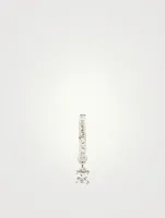 14K White Gold Huggie Hoop Earring With Diamonds And White Quartz Drop