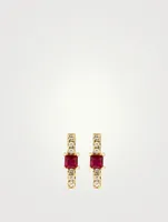 14K Gold Bar Stud Earrings With Diamonds And Ruby