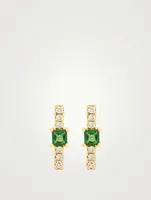 14K Gold Bar Stud Earrings With Diamonds And Tsavorite