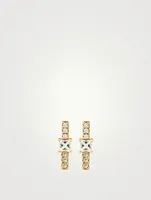 14K Gold Bar Stud Earrings With Diamonds And White Quartz