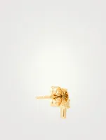 14K Gold Bar Stud Earrings With Diamonds And White Quartz