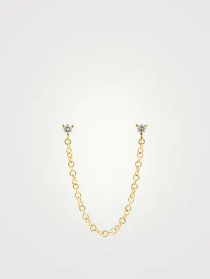 14K Gold Double Stud Chain Earring With Diamonds