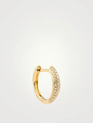 Mini 14K Gold Dome Huggie Hoop Earring With Diamonds