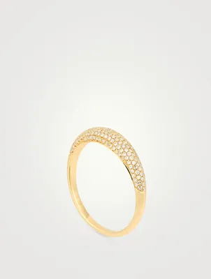 14K Gold Dome Ring With Diamonds
