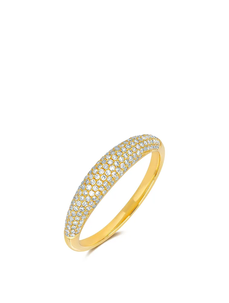 14K Gold Dome Ring With Diamonds