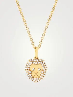 14K Gold Lion Necklace With Diamonds