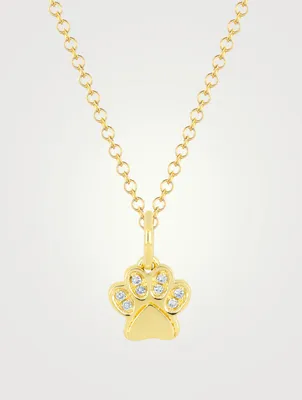 14K Gold Paw Necklace With Diamonds