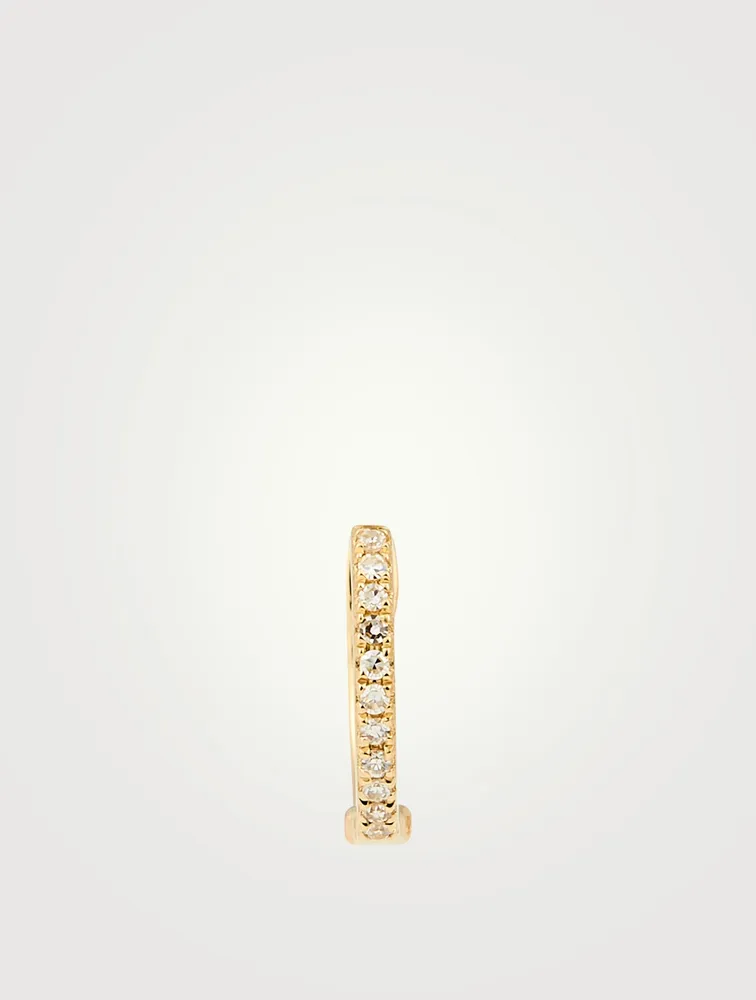 Mini 14K Gold Reversible Huggie Hoop Earring With Diamonds And Ruby