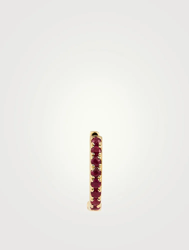 Mini 14K Gold Reversible Huggie Hoop Earring With Diamonds And Ruby