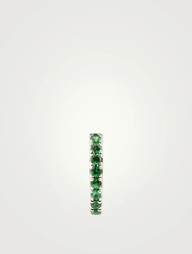 Mini 14K White Gold Reversible Huggie Hoop Earring With Diamonds And Tsavorite