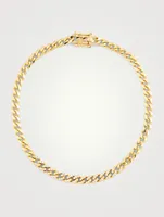 Mini 14K Gold Curb Chain Bracelet With Diamonds