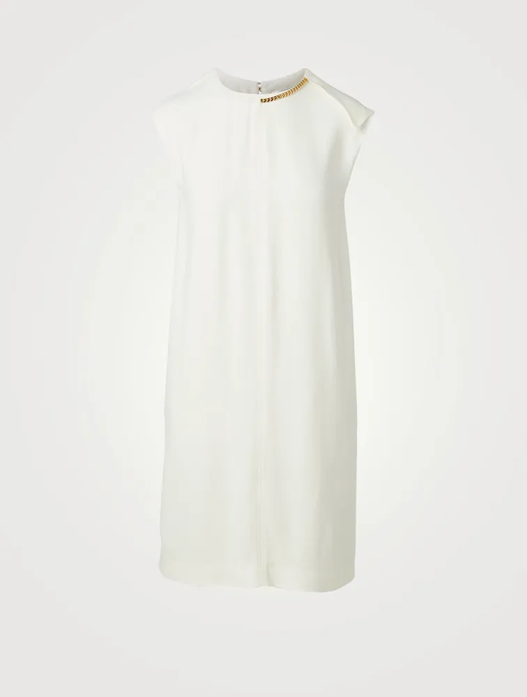 Fluid Cady Sleeveless Shift Dress With Chain