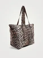 Recycled Tech Fabric Packable Tote Bag In Leopard Print