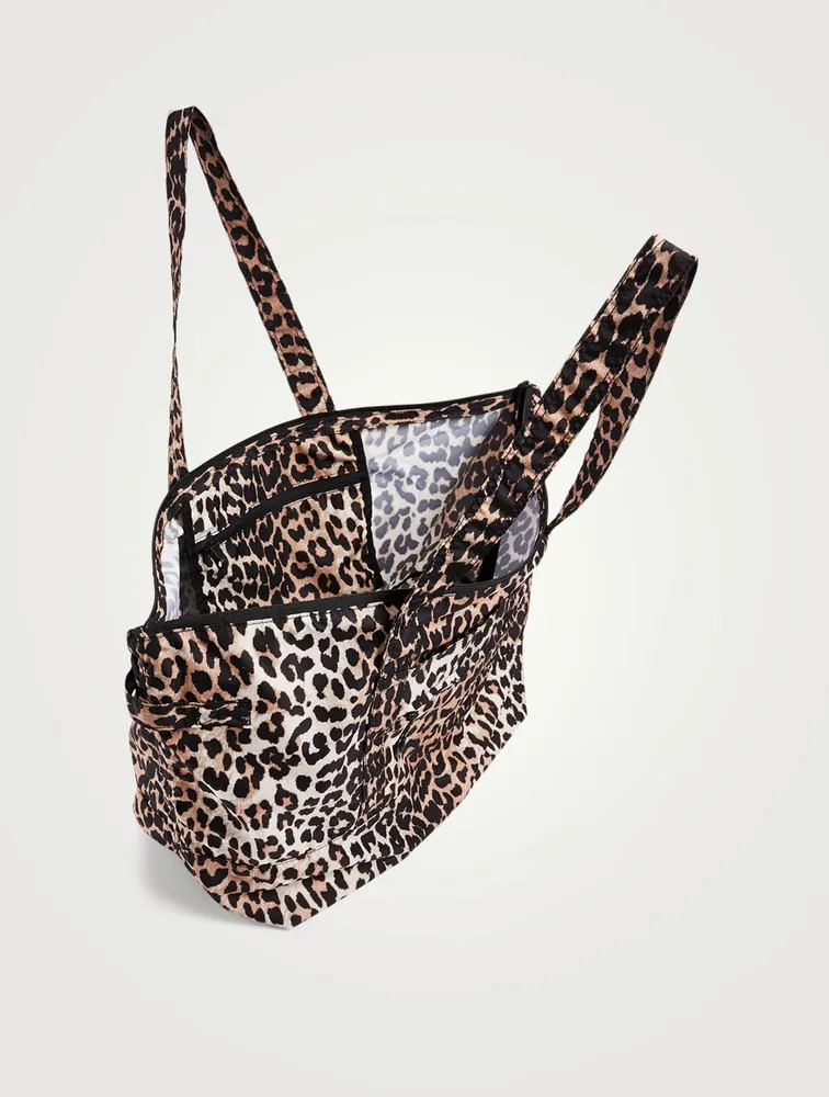 Recycled Tech Fabric Packable Tote Bag In Leopard Print