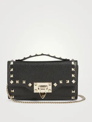 Rockstud Leather Top Handle Crossbody Wallet Chain Bag