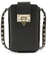 Rockstud Leather Crossbody Phone Case Bag