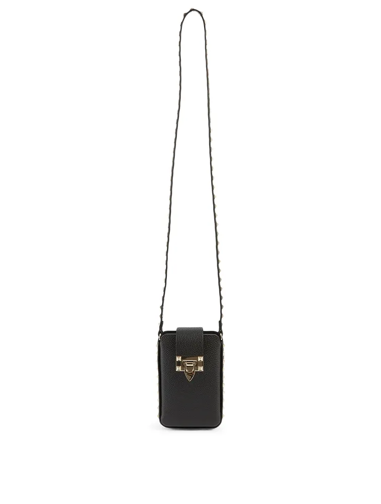 Rockstud Leather Crossbody Phone Case Bag
