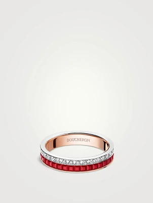 Red Edition Quatre  Rose Gold Wedding Band With Ceramic And Diamonds