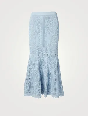 Patchwork Lace Knit Midi Skirt