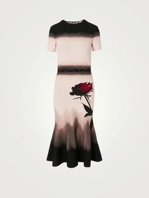 Jacquard Midi Dress In Rose Print