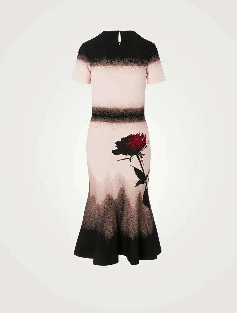 Jacquard Midi Dress Rose Print