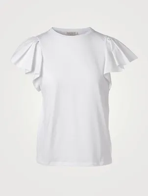 Cotton T-Shirt With Ruffled Sleeves