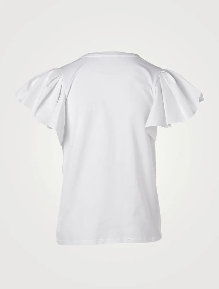 Cotton T-Shirt With Ruffled Sleeves