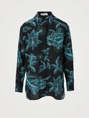 Silk Shirt Floral Schematic Print