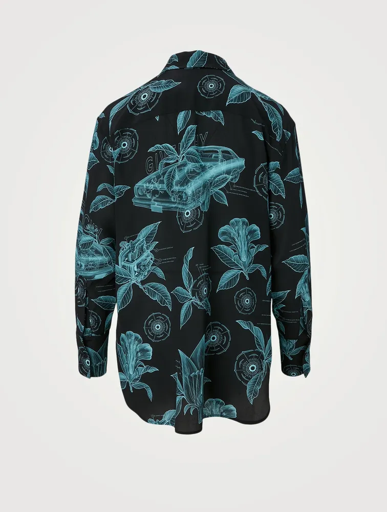 Silk Shirt Floral Schematic Print