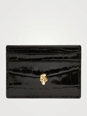 Skull Croc-Embossed Leather Card Holder