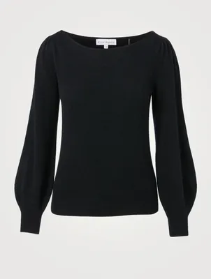 Cashmere Blouson-Sleeve Boatneck Sweater