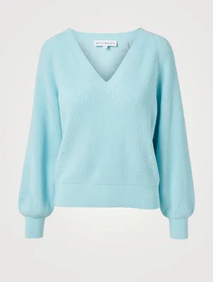 Cotton-Blend Blouson-Sleeve Sweater