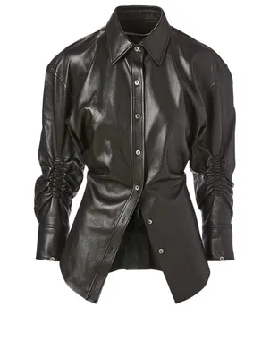 Leather Shirt With Ruched Sleeves