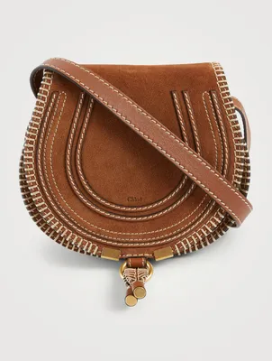 Small Marcie Stitched Suede Crossbody Saddle Bag