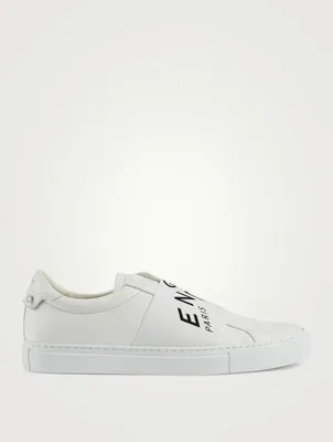 Urban Street Leather Slip-On Sneakers With Refracted Logo Band