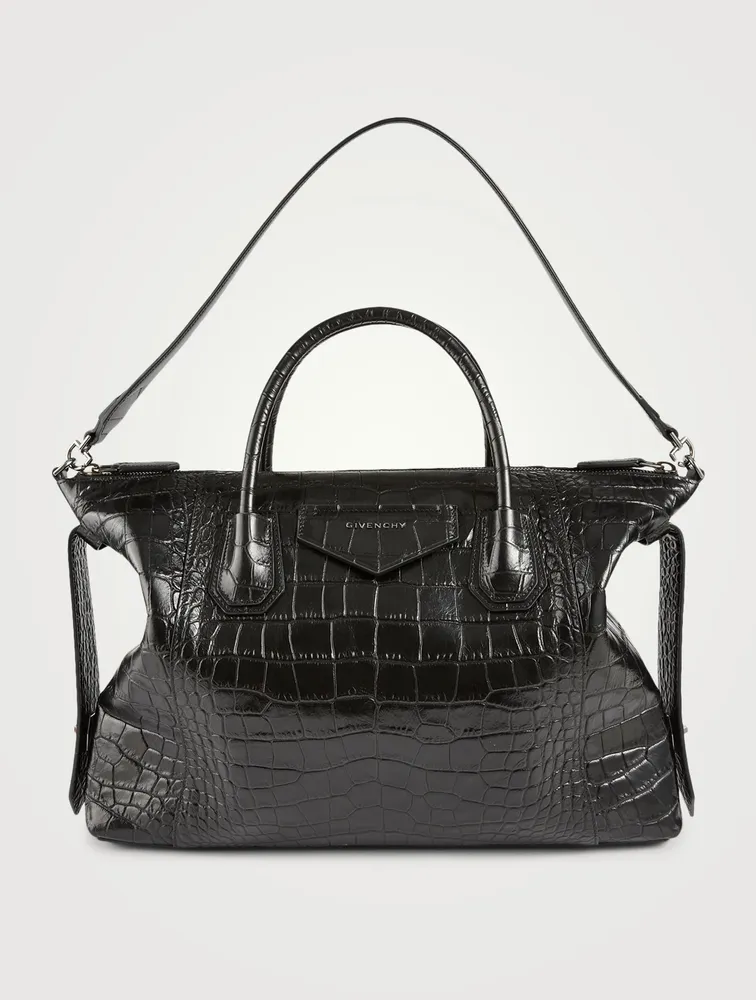 Medium Antigona Soft Croc-Embossed Leather Bag