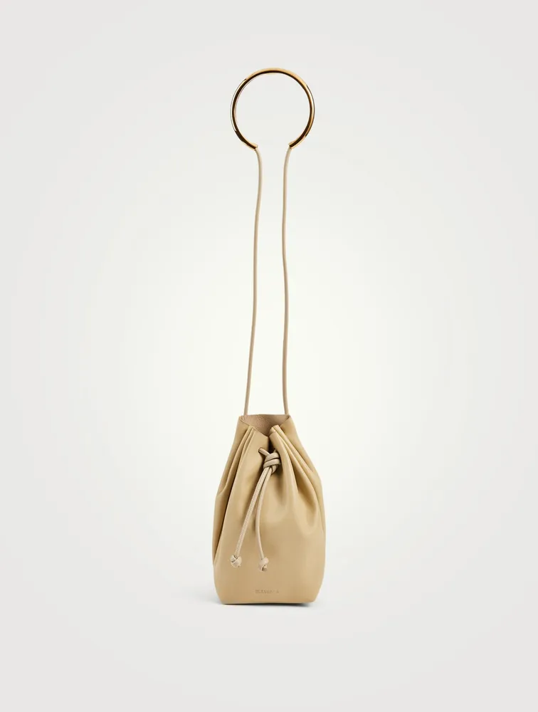 Small Leather Drawstring Bucket Bag