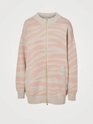 Mayberry Merino Wool-Blend Zip-Up Sweater Zebra Print