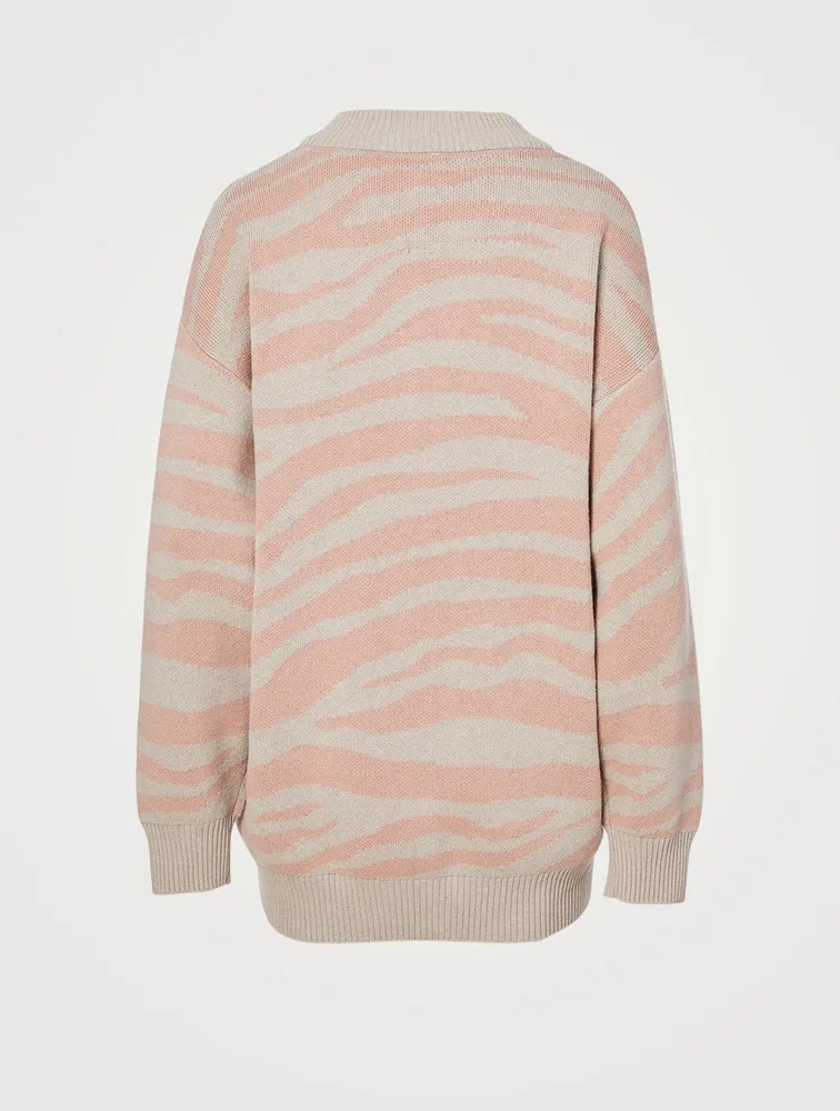 Mayberry Merino Wool-Blend Zip-Up Sweater Zebra Print