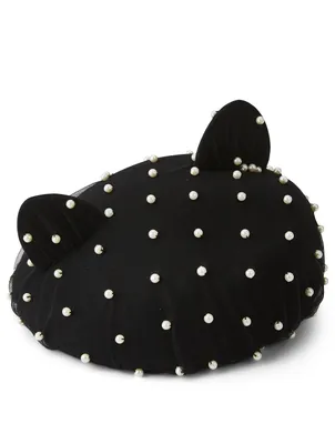 Caterina Wool Beret With Faux Pearls