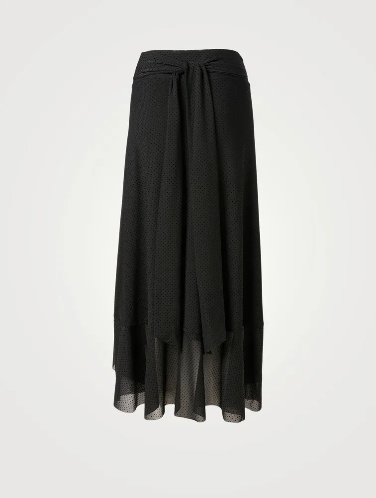 Dotted Mesh Wrap Midi Skirt