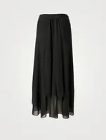 Dotted Mesh Wrap Midi Skirt