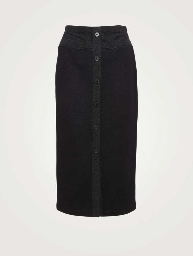 Cotton Jersey Buttoned Midi Skirt