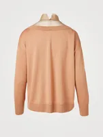 Tulle-Turtleneck Layered Wool-Blend V-Neck Sweater