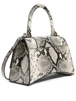 Small Hourglass Snake-Embossed Leather Top Handle Bag