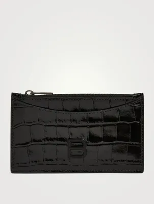 Hourglass Croc-Embossed Leather Zip Card Holder