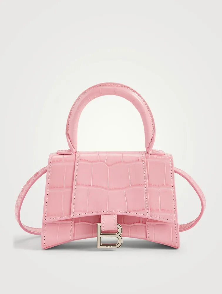 Mini Hourglass Croc-Embossed Leather Bag