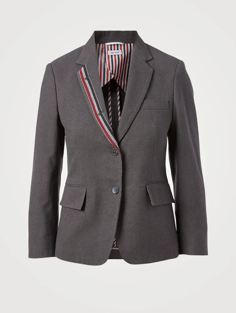 Cotton Boucle Blazer With Engineered Stripe Lapel