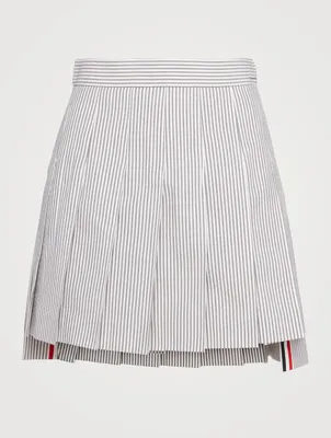 Seersucker Pleated Mini Skirt