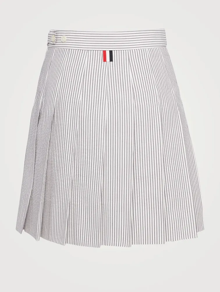 Seersucker Pleated Mini Skirt